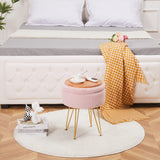Cplxroc Ottomans Round Faux Fur Ottoman with Storage Footstools Vanity Chair Coffee Table Ottoman for Living Room (Pink) Cplxroc