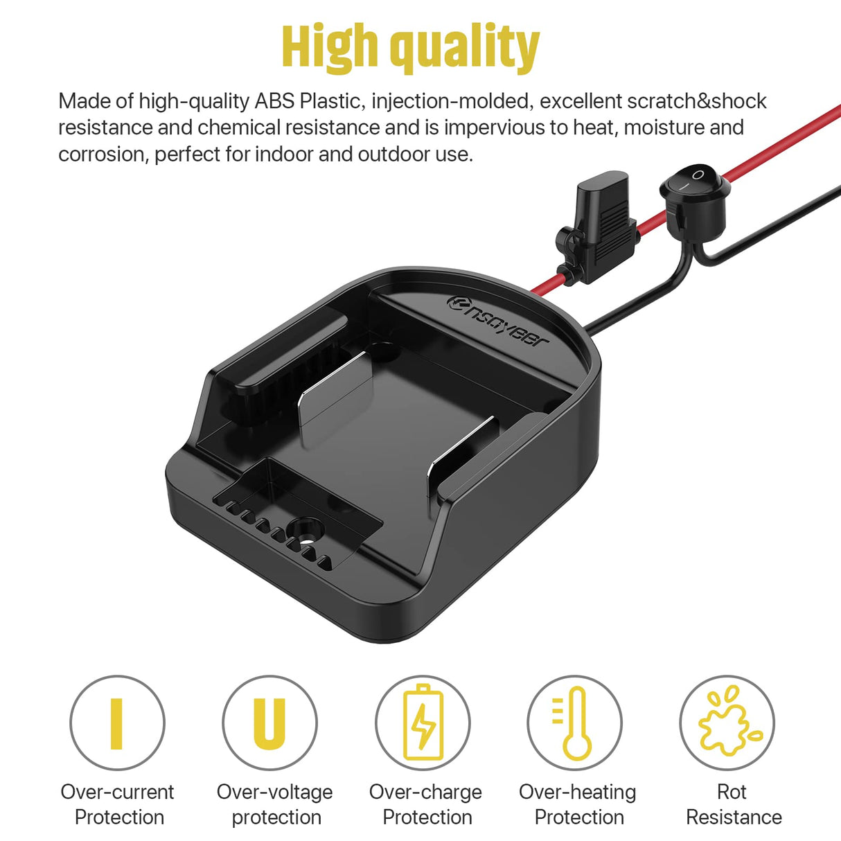 Ensayeer Power Wheel Adapter with Fuse & Switch, Secure Battery Adapter for 18V Lithium Battery, with 12 Gauge Wire, Good Power Convertor for DIY Ride On Truck, Robotics, RC Toys and Work Lights Ensayeer
