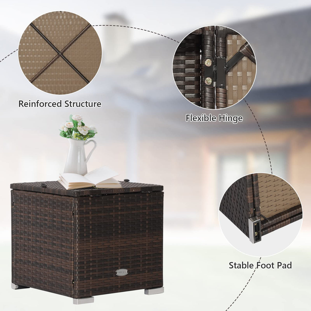 Tangkula 2 Pieces Patio Ottomans, Patiojoy Hand-Woven PE Rattan Side Table with Removable Cushion & Hidden Storage Space, Multifunctional Storage Box, Seats for Patio, Backyard, Poolside (Grey) Tangkula