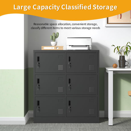VIYET Employee Storage Locker,6 Door Storage Locker，Metal Locker for Employees Office Steel Gym Lockers with Card Slot Office Storage Lockers for Home,School(Black) VIYET