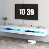 EXQUAL Floating TV Stand - 71'' Floating Entertainment Center with LED Light & Charging Station, Floating TV Shelf with Storage for Living Room, Gaming Room, Media Console for 75 INCH TVs EXQUAL