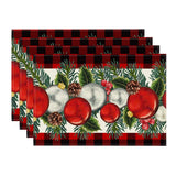 Artoid Mode Red Black Buffalo Plaid Holly Pine Cones Christmas Balls Placemats Set of 4, 12x18 Inch Seasonal Winter Table Mats for Party Kitchen Dining Decoration Artoid Mode
