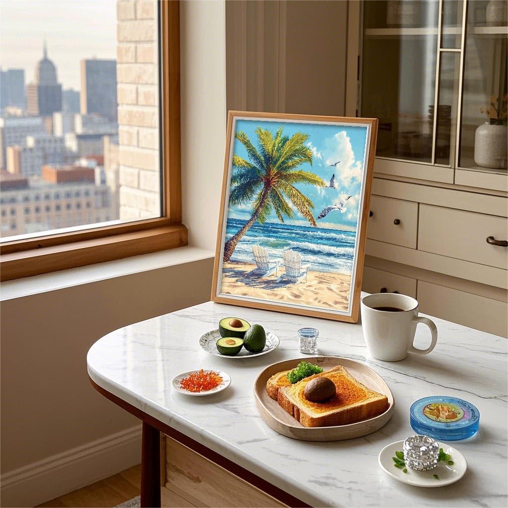 ShiCattle Coconut Tree Diamond Art Kits for Adults Beginners,DIY Full Round Drill Diamond Painting Kits Beach Chair,Paint by Diamonds Dot Gem Art Crystal Easy,Home Wall Decor 12x16Inch ShiCattle