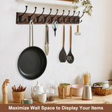 Gohiuo Rustic 34" Large Coat Rack Wall Mount, Long Wood Coat Hooks with 10 Triple Hooks, Heavy Duty Wooden Coat Hanger Wall Mount for Entryway, Farmhouse Hanging Jackets, Coats, Hats, Bags,Towel Gohiuo