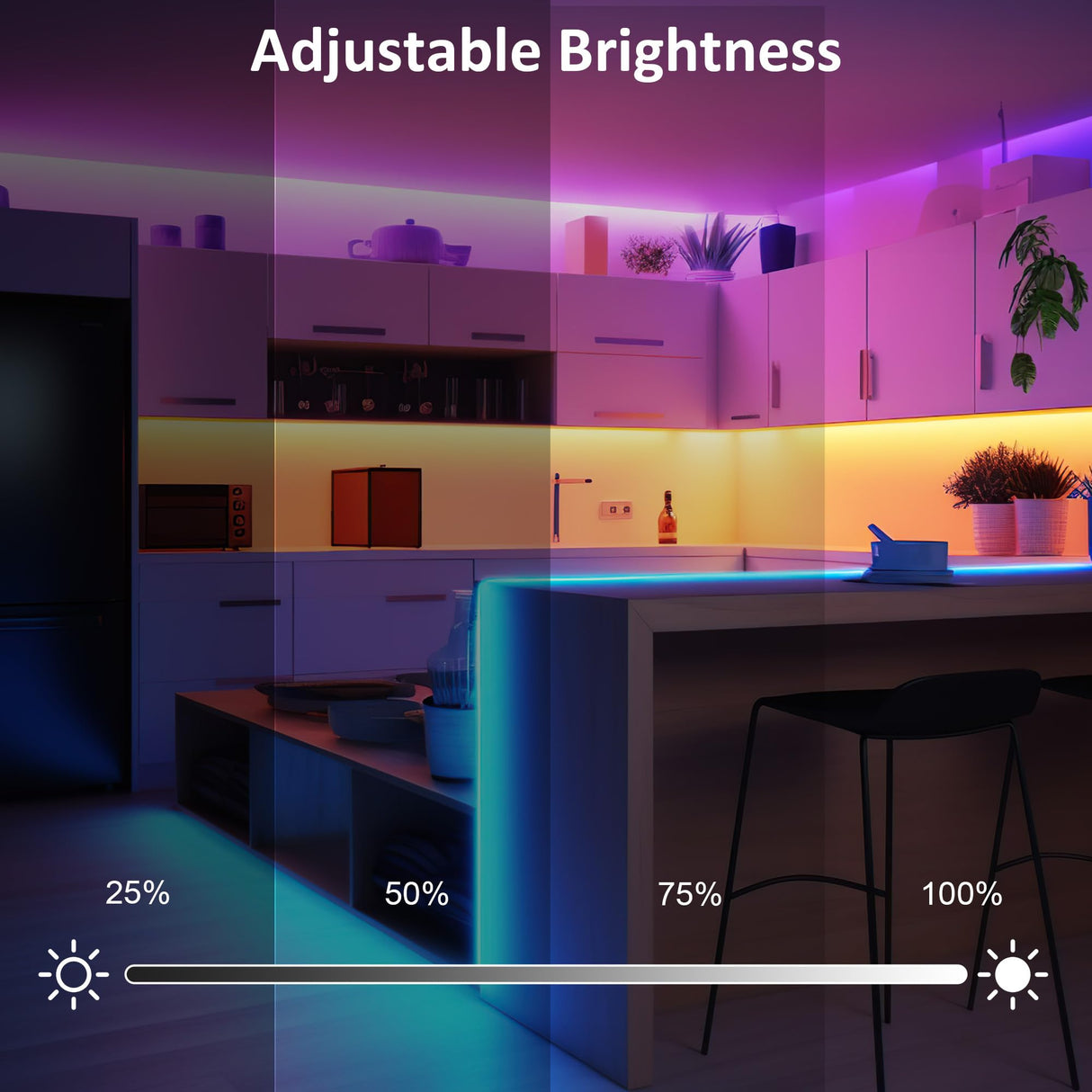 LAFULIT 10 PCS RGB Under Cabinet Lights Kit, App and Remote Control Led Strip Lights, Music Sync Color Changing Led Lights, Plug in Light for Cabinet, Counter, Shelf, Bookcase, 13ft LAFULIT