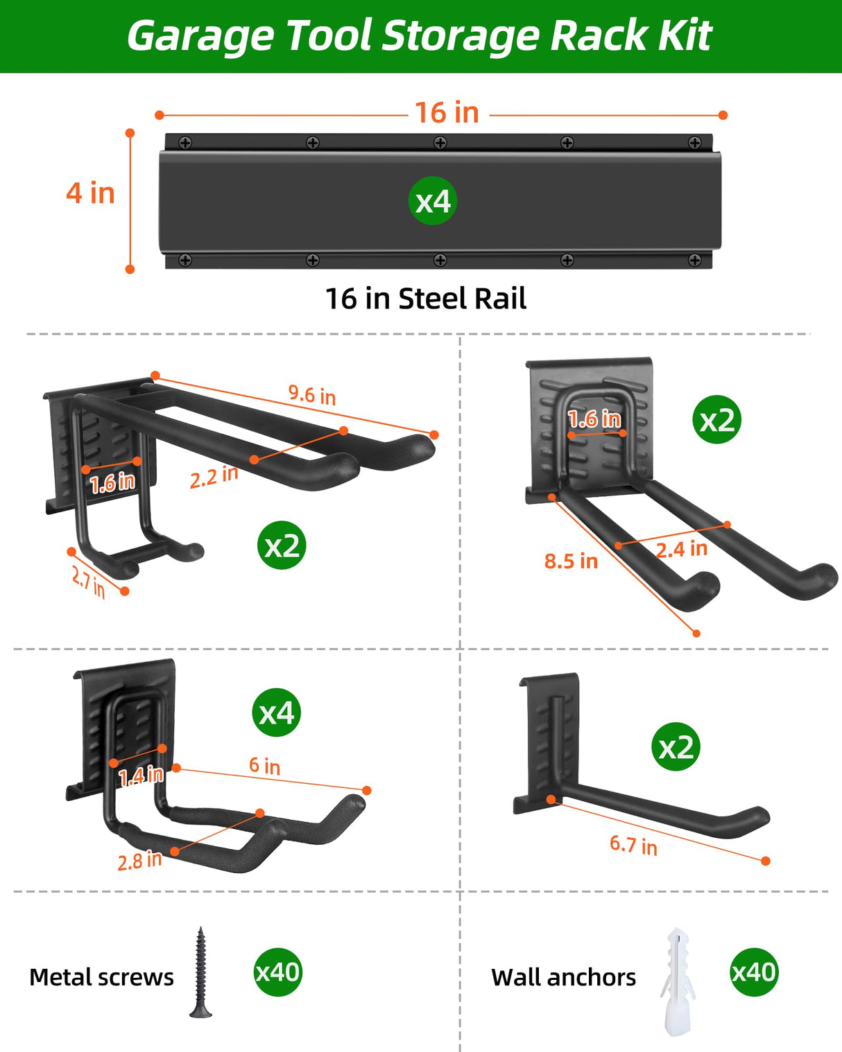 PIYILO 64 inches Garage Tool Organizer Wall Mount, Heavy Duty Garden Tool Organizer Rack, Hanging Storage Organization Racks Holder with 10 Hooks, for Lawn Tools, Shovel, Shed PIYILO