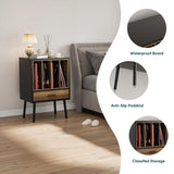 Record Player Stand with Vinyl Record Storage, Turntable Stand with Storage Cabinet Holds up to 180 Albums, Mid-Century Vinyl Holder Storage Shelf for Living Room Bedroom Office Morwdxef