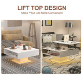 HedoAjim White 30.7" Lift Top Coffee Table with Storage, Square Led Coffee Table with Large Hidden Storage, Wood Living Room Table Led Center Table for Dining Reception Room HedoAjim