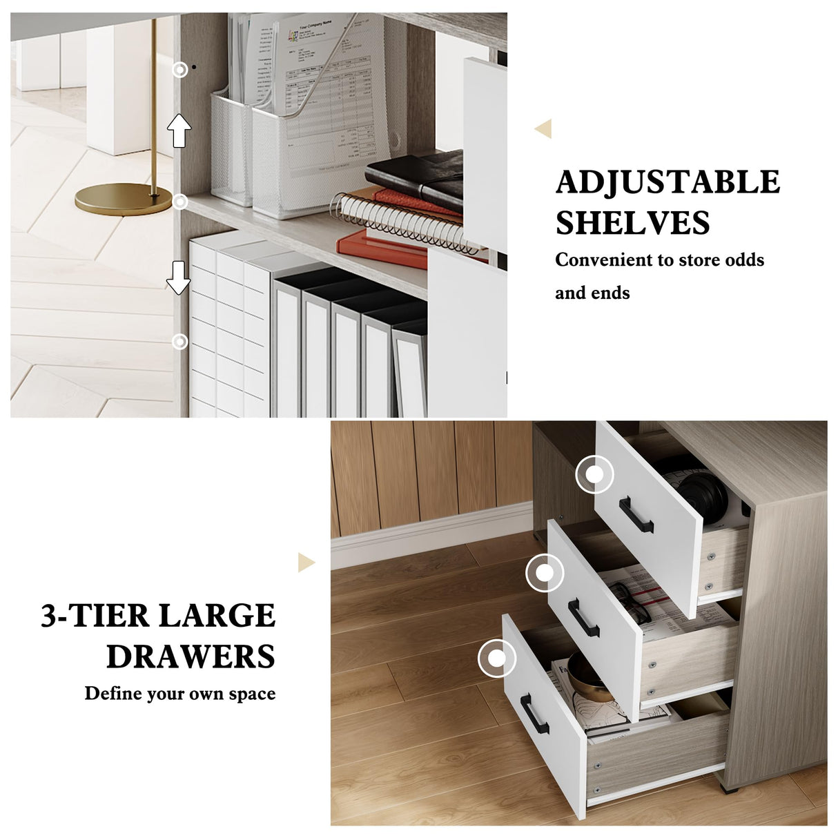 ARTPOWER L Shaped Computer Desk with 3 Drawers and Shelf,55" Large Home Office Corner Desk with Storage Cabinet,Computer Table for PC Executive Writing Study Work,Reversible Gaming Desk,Walnut ARTPOWER