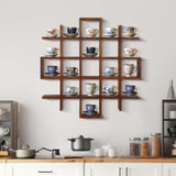 Suzile Oversize Tea Cup and Saucer Display Rack Rustic Brown Wooden Display Shelves Rustic Wooden Floating Curio Shelf Travel Wall Mounted Tea Cup and Saucer Rack Holder Shadow Box Shelf Suzile
