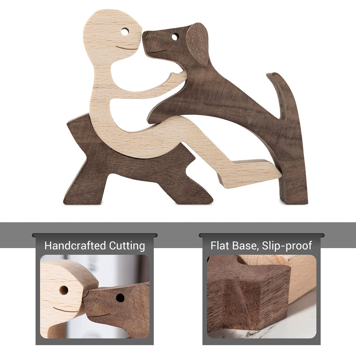 ISHINE Personalized Dog Figurines, Unique Handmade Wooden Sculpture Dog and Man, Gift for Boy Father Husband, Wood Decor Natural ECO Friendly ISHINE