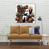 LWZAYS Diamond Painting Kit for Adults, Halloween Diamond Art Kits for Adults Beginners, Full Round Drill Ghost Art and Crafts Kits for Home Wall Decor Gifts (35x35cm) LWZAYS