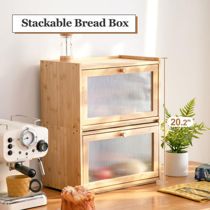 Bamboo Bread Box for Kitchen Counter-Large Capacity Bread Storage Container Farmhouse Bread Box with Window Bread Holder,Bread Storage Bin. (Nature) - WoodArtSupply