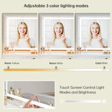 Haewon Vanity Desk with Mirror and LED Lights, White Makeup Vanity with Power Outlet, Storage Drawers and Chair, Dressing Table Set for Bedroom Dressing Room Haewon