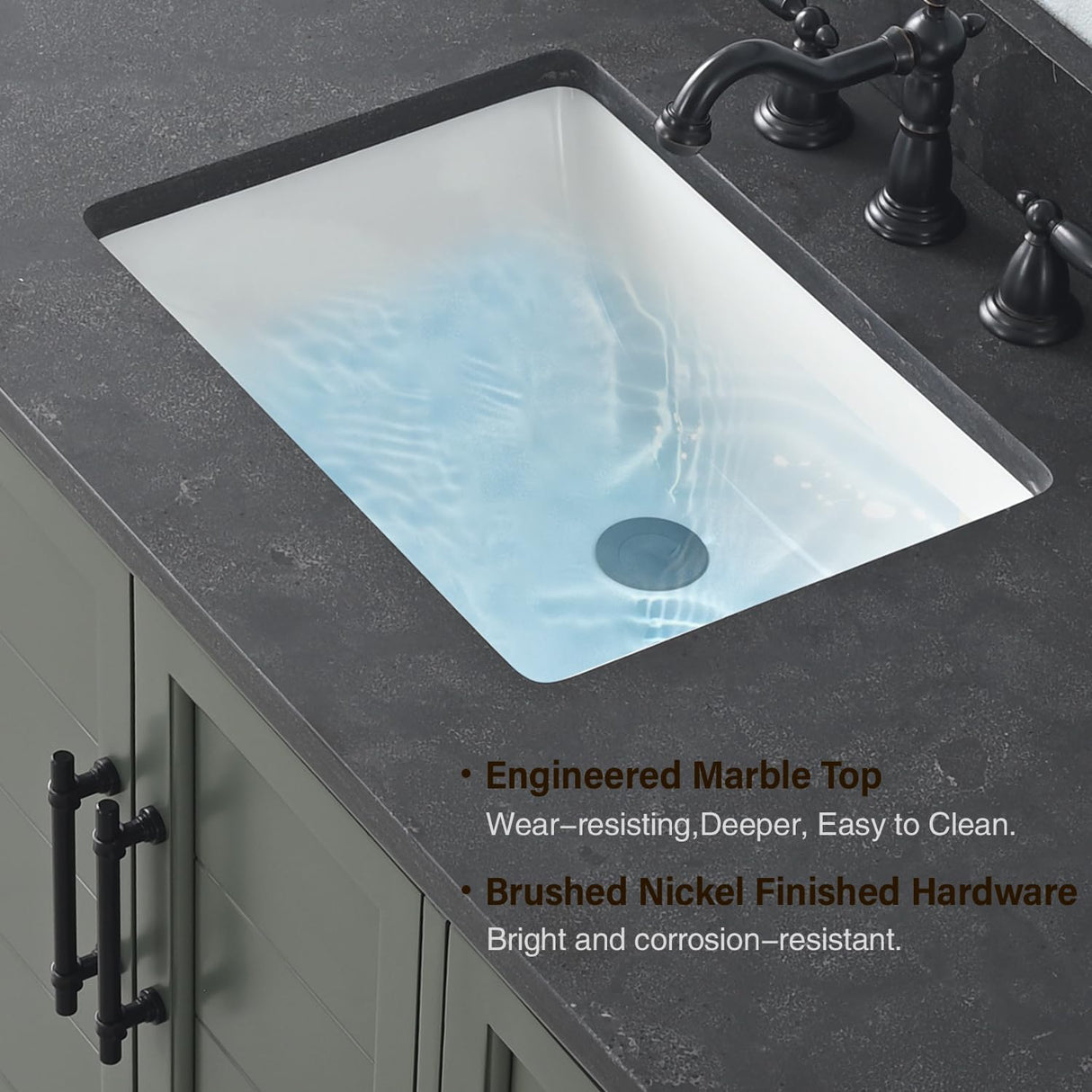 Vanity Art 72 Inch Double Sink Bathroom Vanity with Ceramic Sink and Stone Top | Undermount Rectangular Cabinet with Soft Closing Doors, Dovetailed Drawers, No Mirror VA5072-DVG Vanity Art