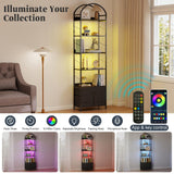 Turosur Arched Bookshelf with 3 Drawers & LED Lights, 83" Tall Narrow Bookcase with Open Shelves, 6 Tier Industrial Bookshelf for Living Room, Bedroom, Study, Black Turosur