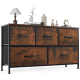OLIXIS 5 Drawer Dresser Nightstand Classic Rust Brown, Wooden Top Metal Frame Fabric Storage Organizer for Bedroom Living Room Entryway, Wide TV Stand Closet Chest Furniture OLIXIS