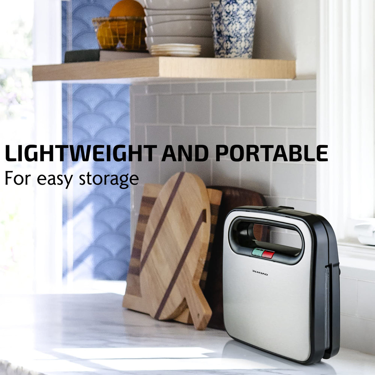 OVENTE Electric Sandwich Maker with Non-Stick Plates, Indicator Lights, Cool Touch Handle, Easy to Clean and Store, Perfect for Cooking Breakfast, Grilled Cheese, Tuna Melts and Snacks, Black GPS401B OVENTE