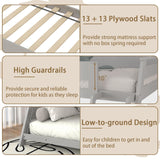 KOMFOTT Wood Twin Over Full Bunk Bed with Reversible Ladder, Wood Bunk Bed Frame with Slats Support & Safety Guardrails, Low Convertible Bunk Bed for Teens, Adults, No Box Spring Needed (Grey) KOMFOTT