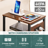 Yoobure Record Player Stand, 3-Tier Side Table with Charging Station, Small End Table Nightstand for Vinyl Storage, Tall Beside Tables Turntable Stand for Album CD, Night Stand for Living Room Bedroom Yoobure