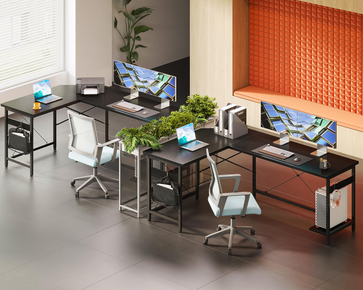 Coleshome 66" L Shaped Gaming Desk, Corner Computer Desk, Sturdy Home Office Computer Table, Writing Desk, Larger Gaming Desk Workstation, Black Coleshome