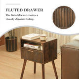 Fultyle Walnut Nightstand, Wooden Bedside Table with Fluted Drawers and Open Shelf, Night Stand Wood for Bedroom, Living Room and Small Space (Rustic Brown) Fultyle
