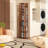 Rotating Bamboo Bookshelf | 6 Tier Revolving Bookcase | 360-degree Space Saving Spinning Book Shelf | Swivel Book Shelves for Display Corner-Friendly Small Space-15.75"W×15.75"D×74.8"H(Walnut) Lauxery