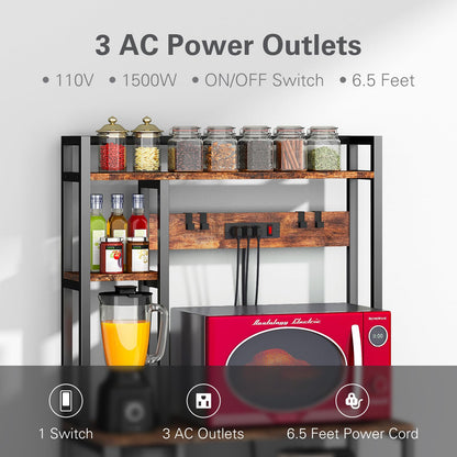 ciecie 31.5 Inch Bakers Rack with 3 Power Outlets, 5 Tiers Microwave Stand with Storage, Heavy Duty Kitchen Shelves with Plugs, Microwave Oven Stand, Kitchen Rack, Kitchen Stand, Coffee Bar