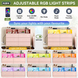 TrailBlaze Wide Dresser for Bedroom with Charging Station, 6 Drawer Modern Large Capacity Storage Cabinet Chests of Drawers & Wood Dressers Closet with Led Lights Pink TrailBlaze