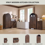 IFBUY Modern Double Tilt-Out Laundry Hamper Cabinet, 20 Gallon Fluted Trash Can Cabinet w/2 Drawers, Wooden Hidden Garbage Can Cabinet w/Laundry Basket, Free Standing for Bathroom and Kitchen, Brown IFBUY