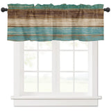 Rustic Farmhouse Valances Curtains for Kitchen Windows, Retro Wood Rod Pocket Curtain Toppers Teal Green Brown Country Short Curtains Treatments for Bedroom/Living Room/Bathroom,54" X 18"-1 Panel Vandarllin