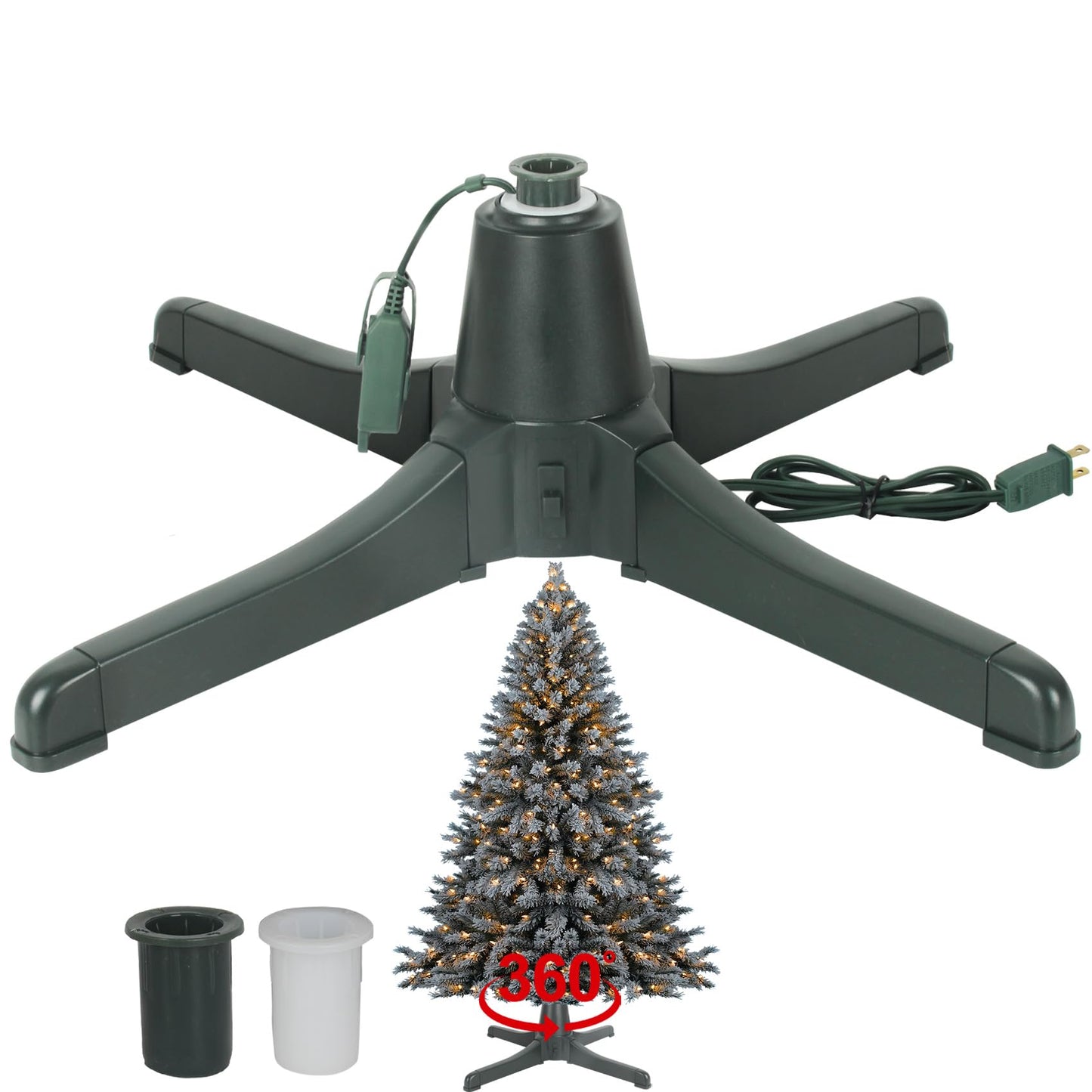 Rotating Christmas Tree Stand, Christmas Tree Stand Electric 26" 360 Degree, Rotating Tree Stand Tree Holder with 3 Pole Adapters Up to 7.5ft and 80 Pounds for Artificial Christmas Tree (Green)