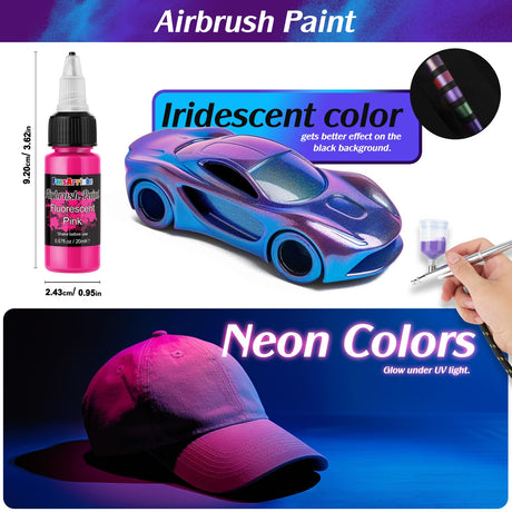 FansArriche Airbrush Paint, 44 Colors with 6 Thinners Acrylic Air Brush Paint Set, Ready to Spray Water-Based Opaque & Neon & Iridescent Acrylic Paint for Beginners, Artists, 20 ml/Bottle FansArriche