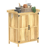 Outsunny Outdoor Storage Cabinet, Garden Tool Shed with Metal Tabletop and Shelf, Wooden Potting Bench with 2 Doors for Backyard, Patio, Lawn, Natural Wood Outsunny