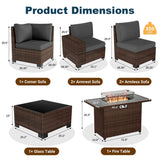 VONZOY Patio Furniture Set with Fire Pit Table, 7 Piece Outdoor Sectional Conversation Sets Wicker Rattan Sectional Sofa with Coffee Table for Patio Garden Backyard, 4'' Thickened Cushion Dark Grey VONZOY