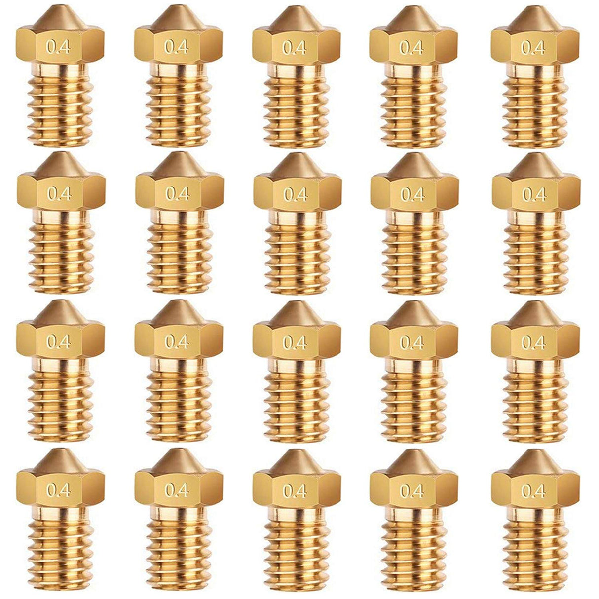 E3D Nozzles, ExcelFu M6 0.4mm Brass Nozzle Extruder Print Head for 1.75mm Filament E3D V5-V6 3D Printer, Pack of 20 EXCELFU
