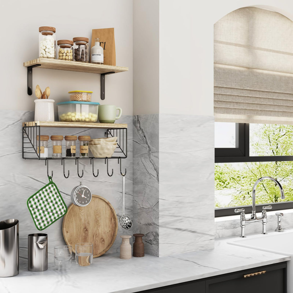 Fixwal Bathroom Floating Shelves Over Toilet Wall Shelves Set with Towel Storage Rack for Bathroom Organization & Wall Decor(Rustic Brown) Fixwal