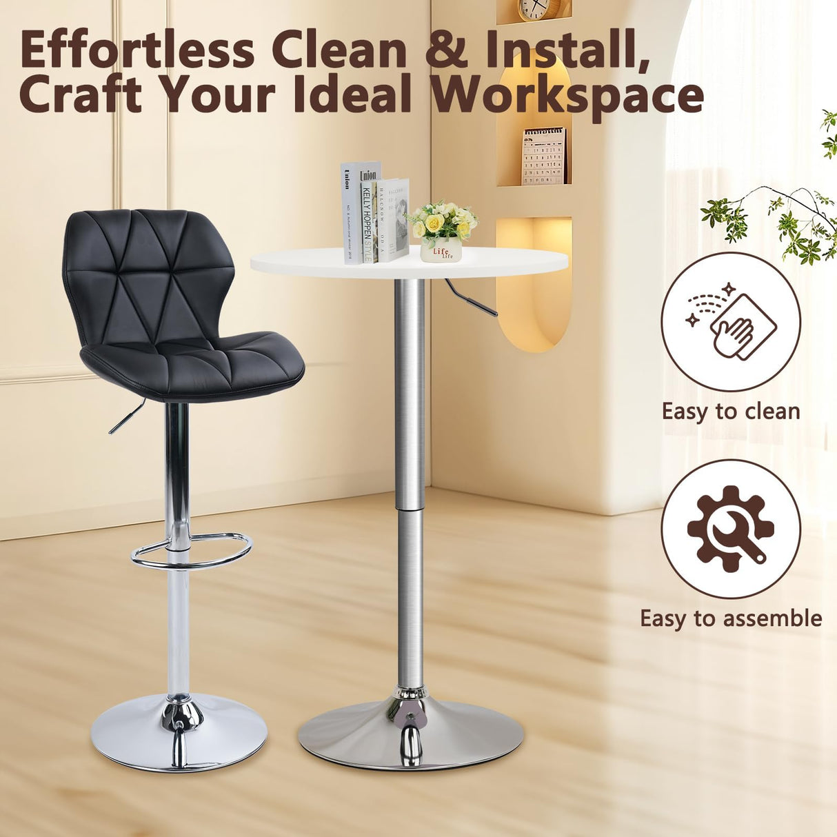 CLATINA Round Bar Pub Tables Set of 4, 26"-36" Height Adjustable Bistro Table with Metal Base, 360° Swivel High Top Cocktail Table for Home Kitchen Party Drink Restaurant Wedding Cafe Reception, White CLATINA