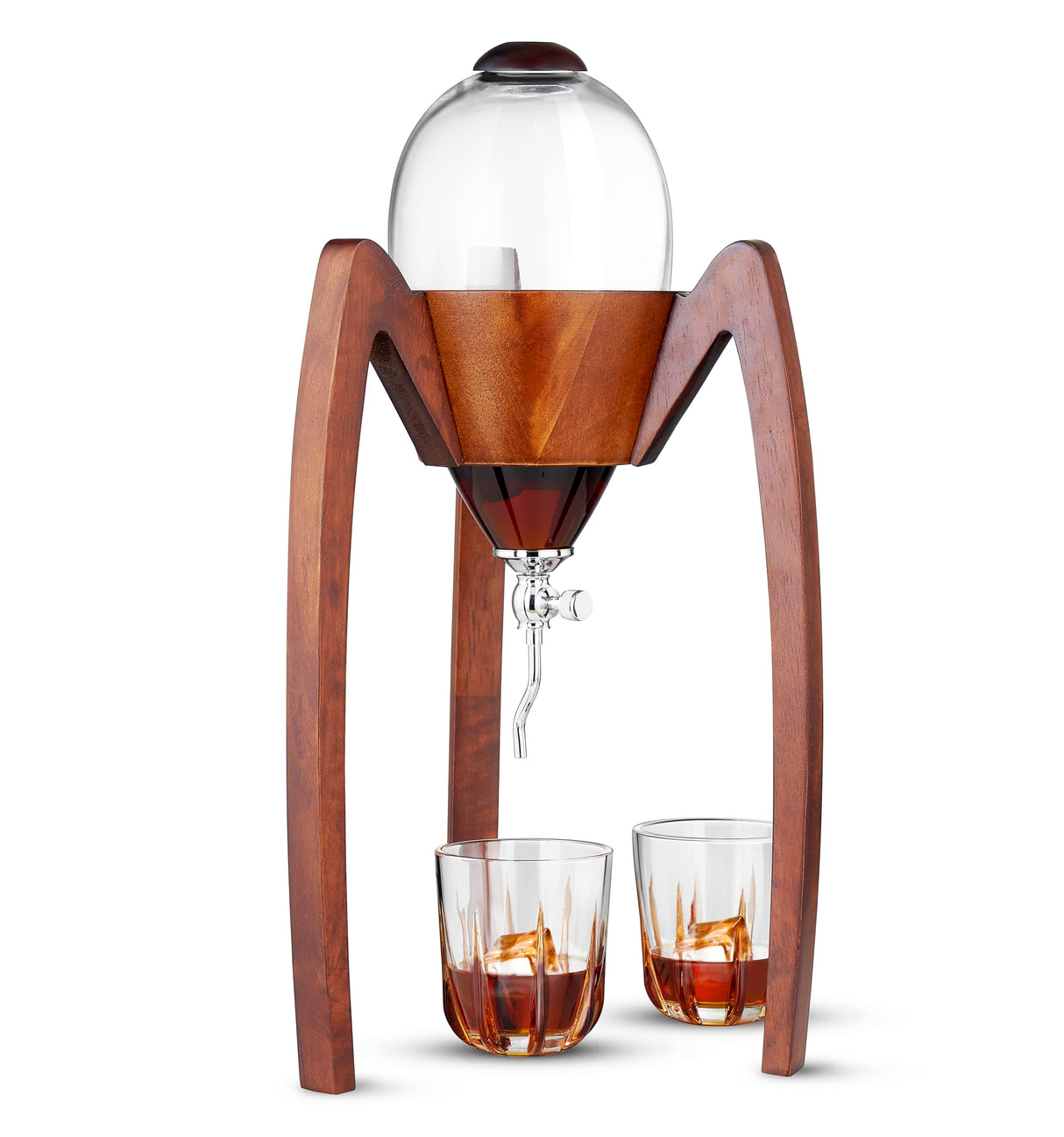 Woodronic Decanter Set for Men with 12.5 oz Whiskey Glasses, 68 oz Crystal Glass Liquor Decanter with Solid Wood Stand and Lid for Bourbon Vodka, Birthday or Valentine's Day Gift for Him Woodronic