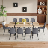 86.6" Dining Table Set for 10, Modern 11 Piece Wood Kitchen Table and Chairs Set, Large Rectangle Dining Table with 10 Linen Fabric Upholstered Chairs, Perfect for Family Gatherings and Dining Room UELKS