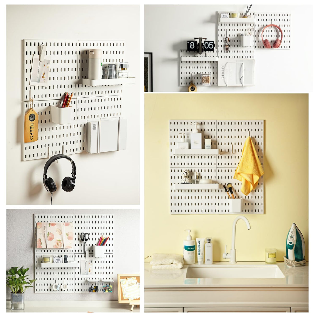 Keepo Pegboard Combination Kit, Pegboards and Accessories Modular Hanging for Wall Organizer, Crafts Organization, Ornaments Display, Nursery Storage, Peg Board (White, 22″×22″) Keepo