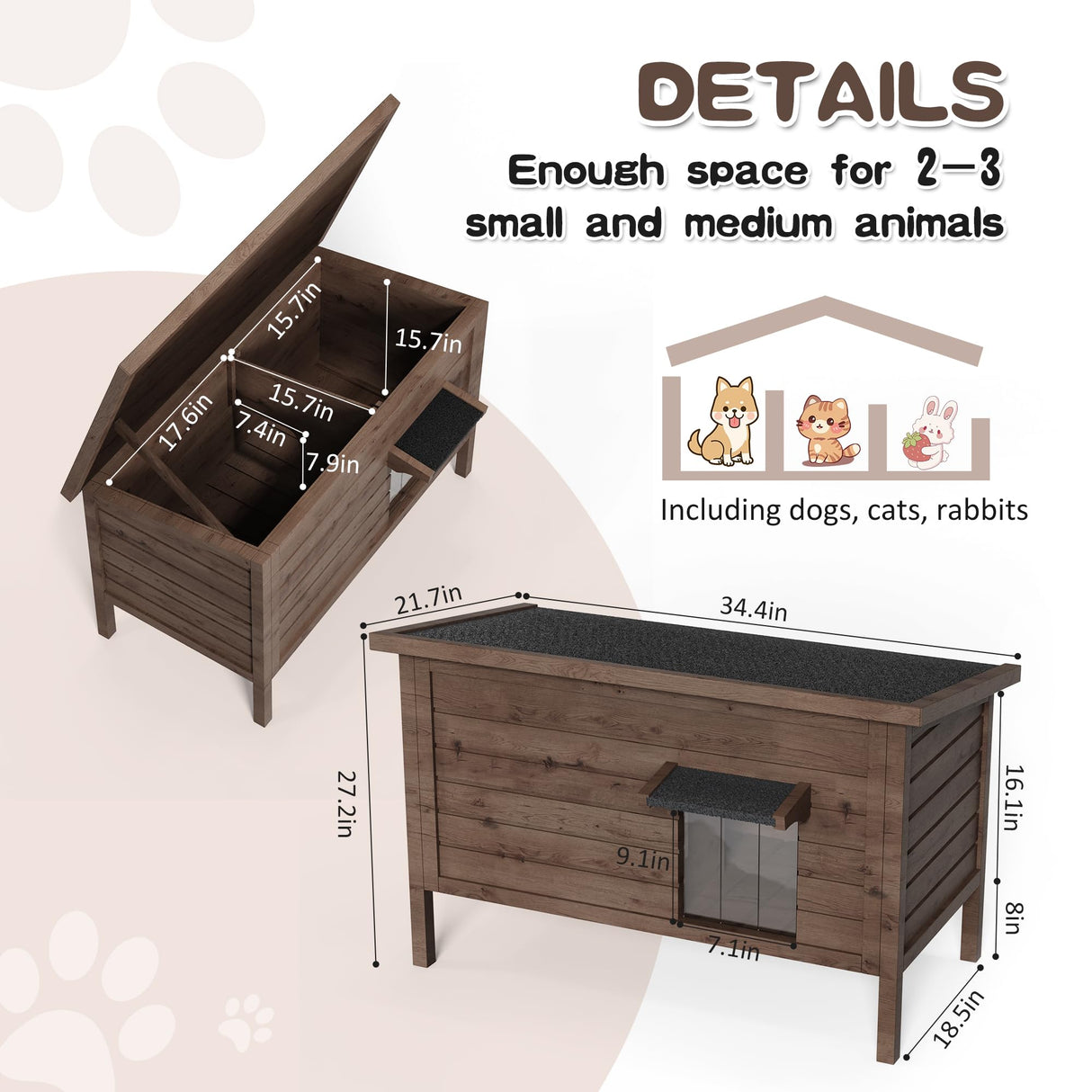 Kinchoix Outdoor Cat House Feral Cat Shelter Fully Insulated Outside Feral Cat Enclosure Wooden for Multiple Cats Possum Stray Condos Barn Cat Weatherproof Cathouse 34.4" L x 21.7" W x 27.2" H Kinchoix