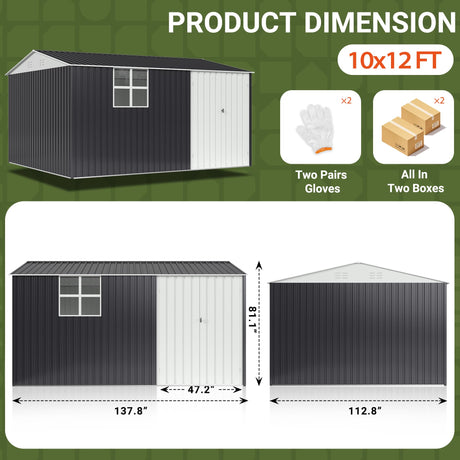 VIWAT 10X12 FT Outdoor Storage Shed, Metal Garden Shed with Updated Lockable Doors and Frame Structure, Large Tool Sheds for Backyard Garden Patio Lawn,Black VIWAT