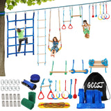65FT Ninja Warrior Obstacle Course for Kids with 12 Obstacle Course Accessories-Swings, Monkey Bars, Arm Trainers and More, Suitable for Boys and Girls Over 3 Years Old-440 lbs Weight Capacit GCCSJ