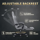 Gaming Chair, Computer Office Chair with Footrest, 155° Reclining Chair, Ergonomic High Back Computer Chair with Headrest and Lumbar Support for Adults and Kids(Grey) Gamtimer