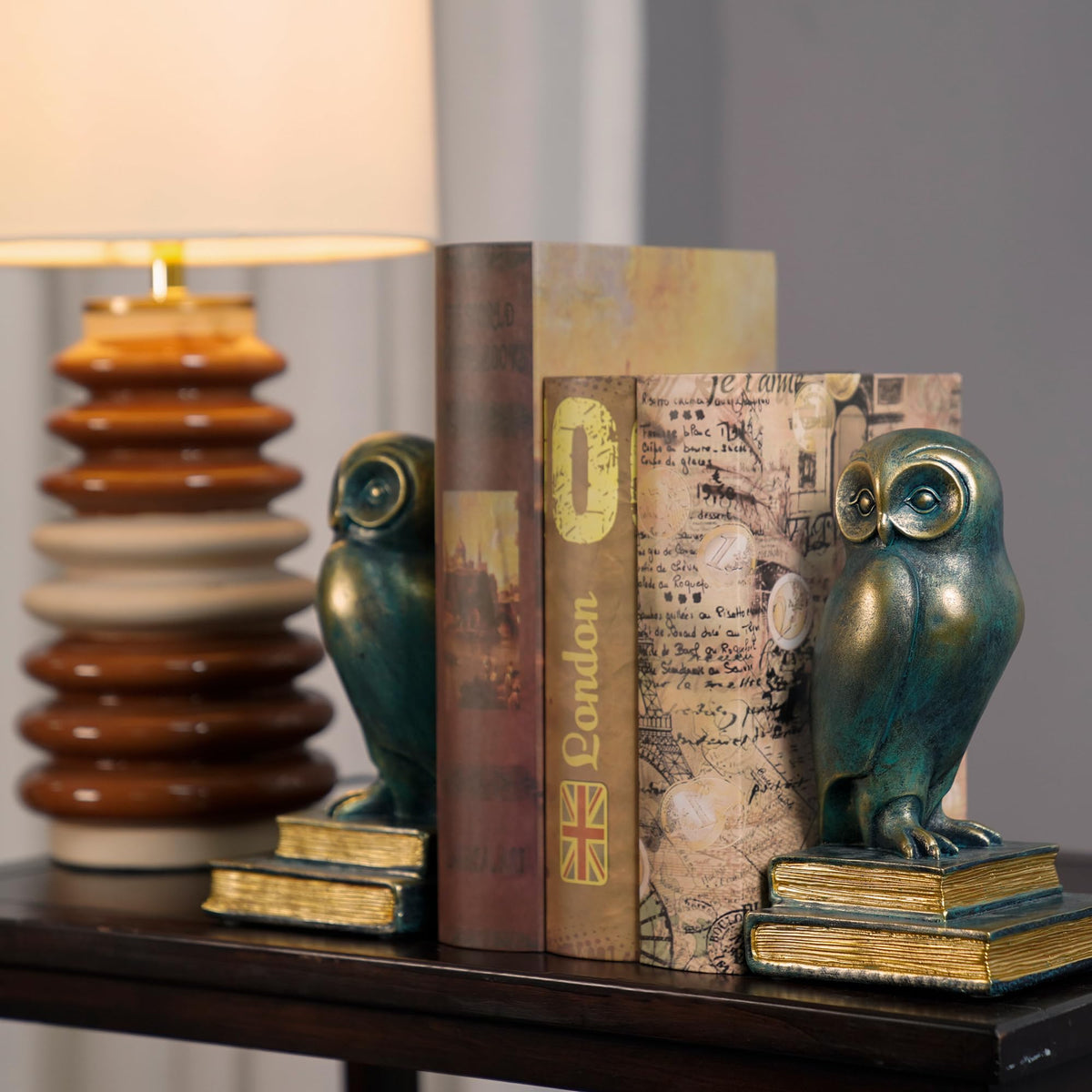 Kakizzy Book Ends for Shelves, Owl Decorative Bookends Bronze Bird Book Stopper Unique Kids Book Holders with Anti-Slip Base Luxurious Bookends for Kids Rooms Office Home Decor(Bronze) Kakizzy