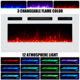 AMERLIFE Fireplace TV Stand with 36" Electric Fireplace, LED Light Entertainment Center, Modern Wood Texture Entertainment Stand with Highlight Storage Cabinet for TVs Up to 80", 70", Black & White AMERLIFE