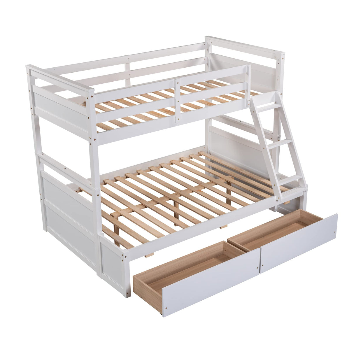Twin Over Full Bunk Beds with 2 Under Bed Storage Drawers, Stronger & More Stable Bunkbed, White Merax