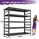 Garage Shelving Metal Storage Shelves 3500LBS Garage Storage Shelves Heavy Duty 5-Tier Adjustable Shelving Units for Basement, Commercial, Warehouse, Industrial, Black PRESTELION