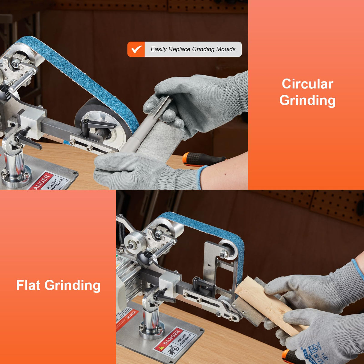 VEVOR Belt Grinder Sander, 30 x 1-Inch Variable Speed Belt Polisher with VFD, 550W Polishing Grinding Machine with 2 Grinding Moulds & 3PCS Sanding Belts for Metalworking, Knife Making VEVOR